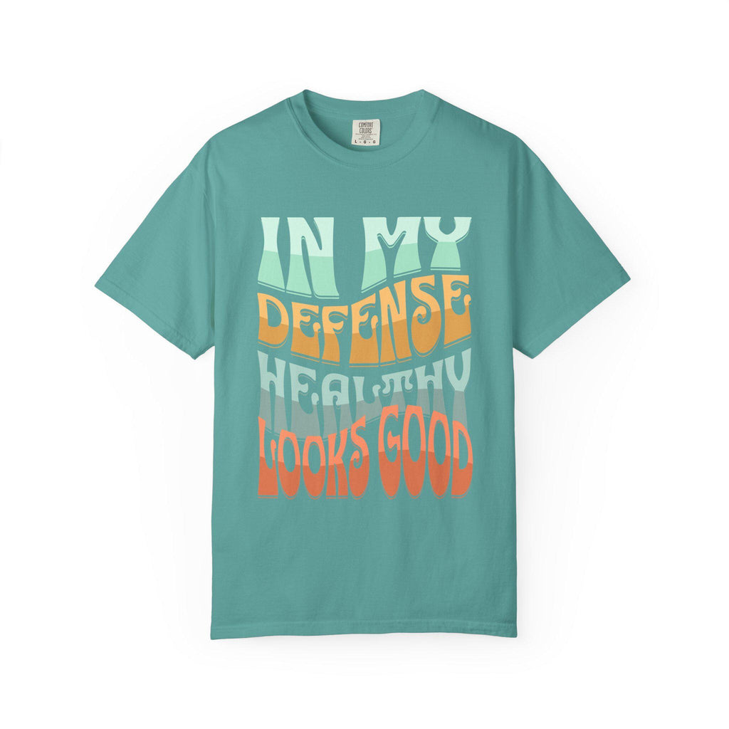 In My Defense Healthy Looks Good T-shirt | Retro Wavy Text, Pastel Graphic