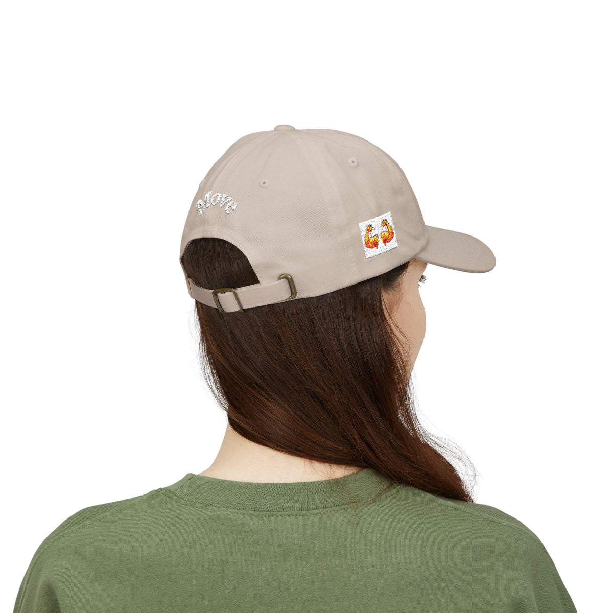Train Hard cap | Embroidered Beige Classic Dad Cap, Move back script