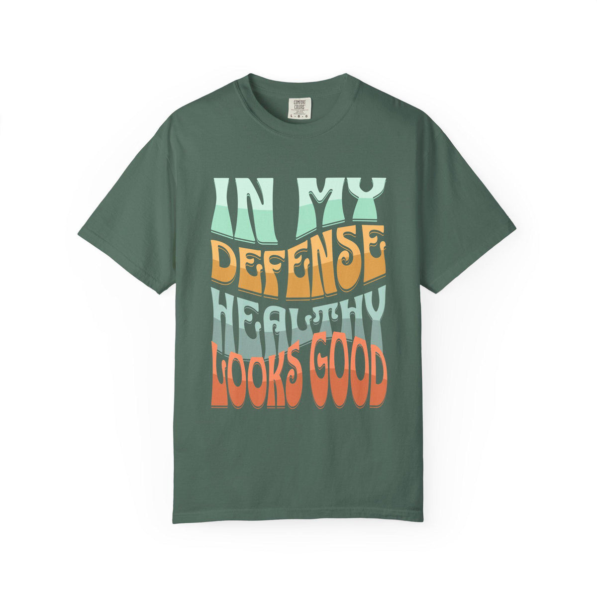 In My Defense Healthy Looks Good T-shirt | Retro Wavy Text, Pastel Graphic