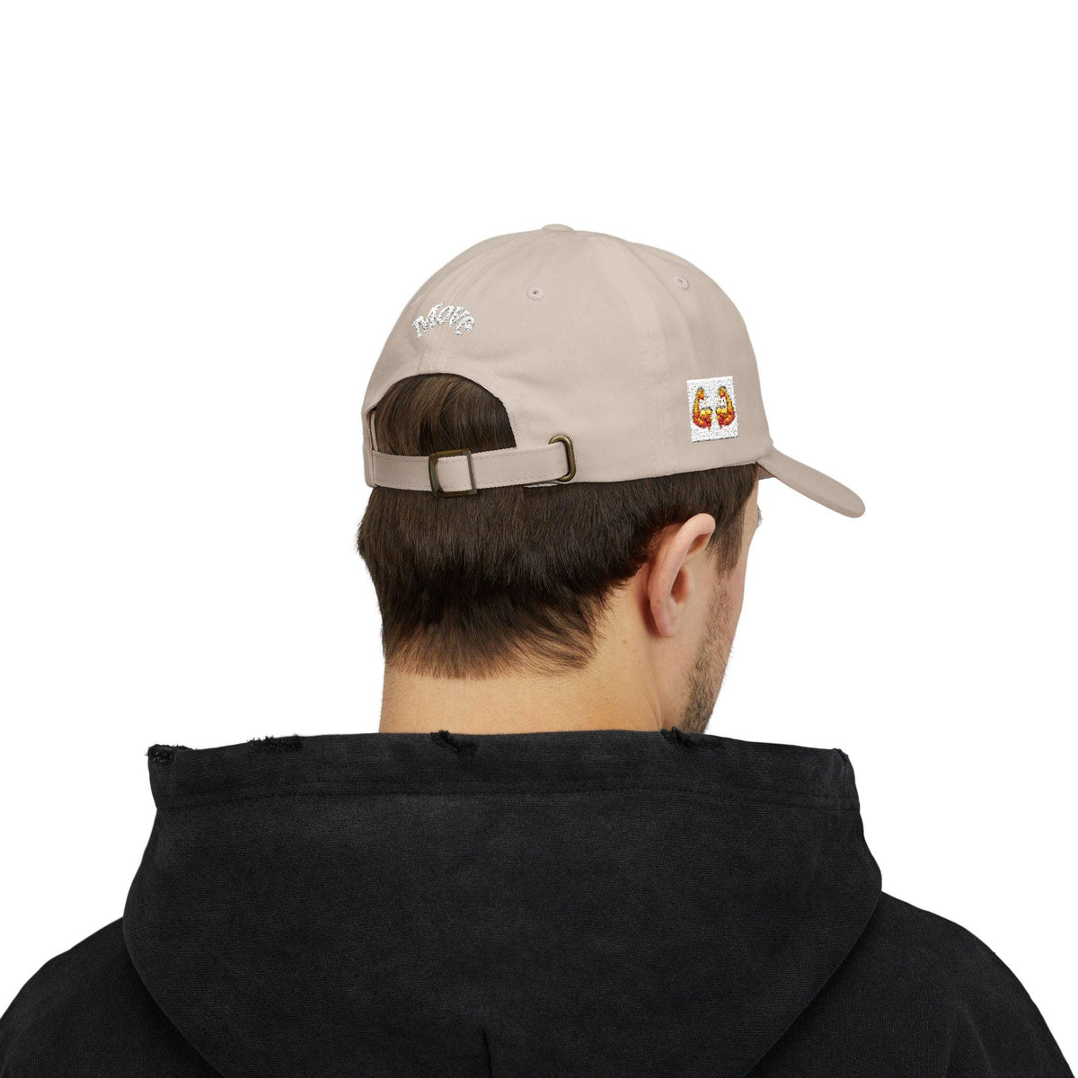 Train Hard cap | Embroidered Beige Classic Dad Cap, Move back script
