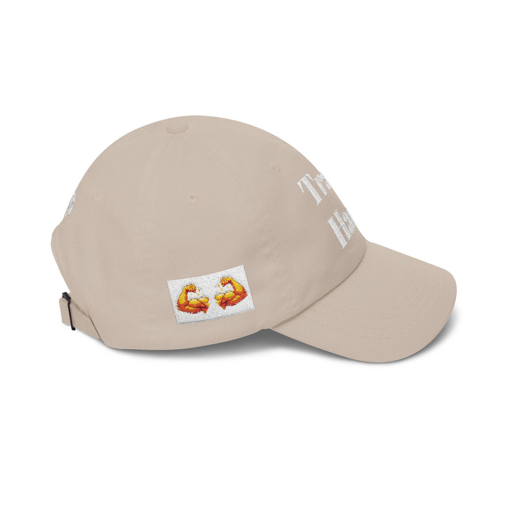Train Hard cap | Embroidered Beige Classic Dad Cap, Move back script