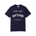 Find Your Rhythm graphic T-shirt | vintage script logo, charcoal garment-dyed